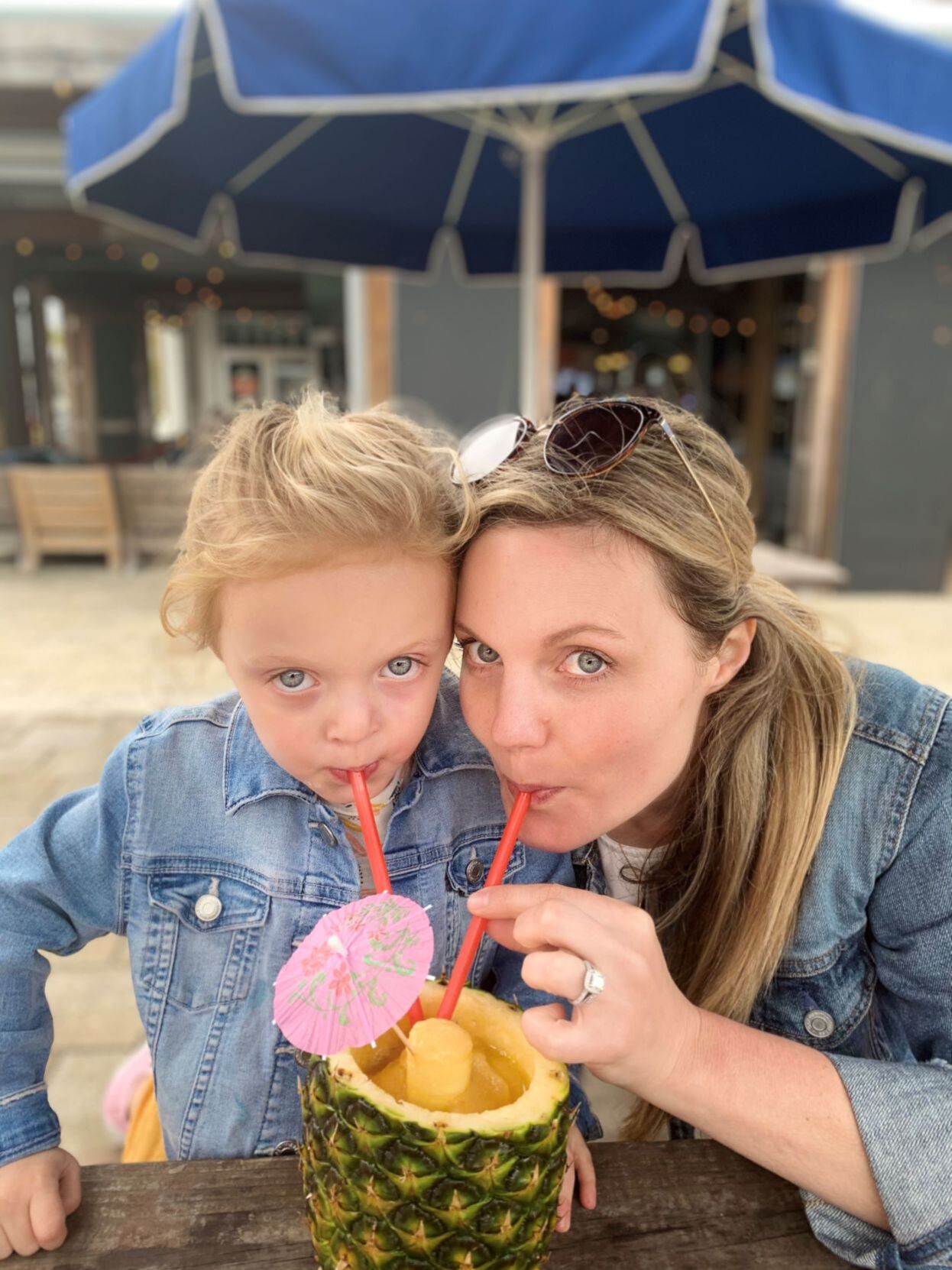 Sharing a pineapple with momma